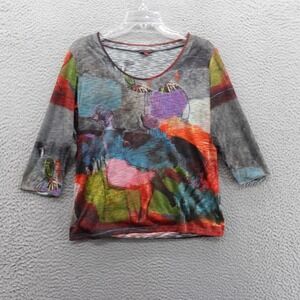Aventures des Toiles Womens Abstract Patchwork Scoop Neck 3/4 Sleeve Top 40 US M